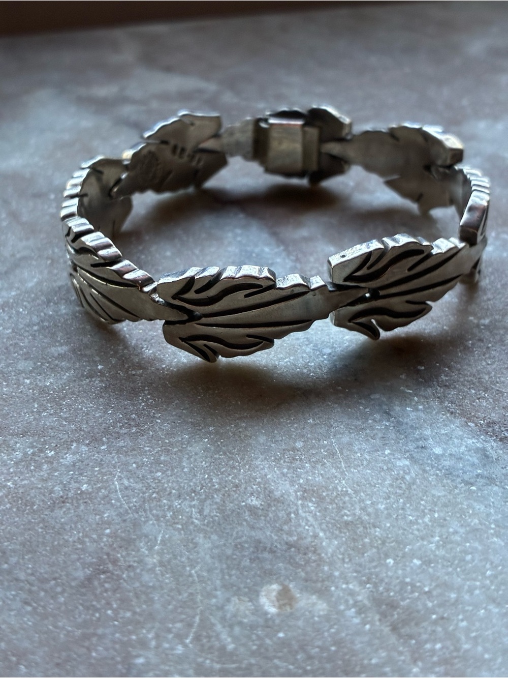 Sterling Silver Leaf Link Bracelet Taxco Mexico